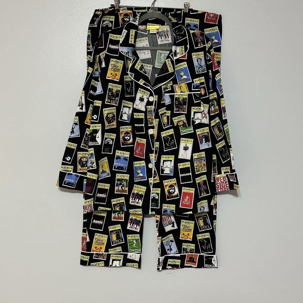 PLAYBILL Brand Men's XL 2 Piece 'PJ' Pajama Set Black w/Broadway Programs